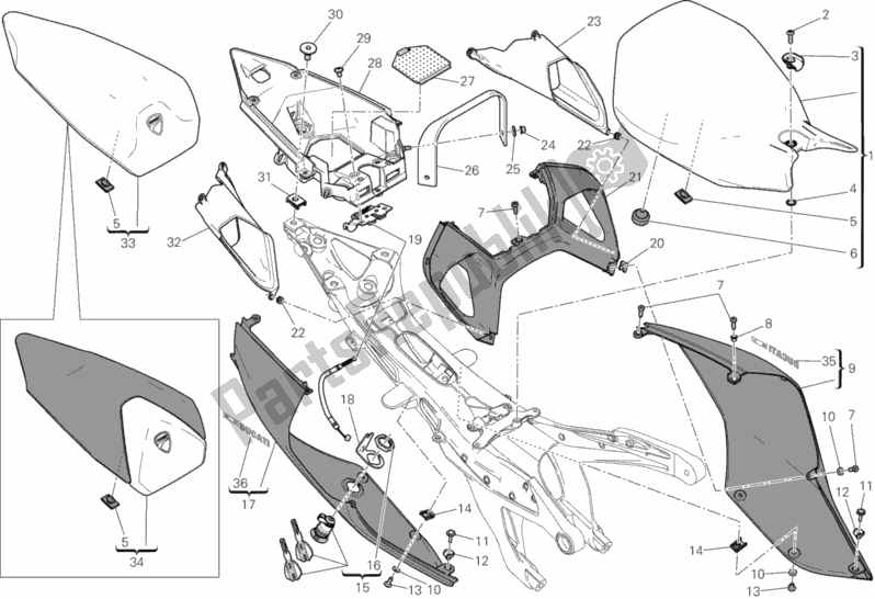 Todas as partes de Assento do Ducati Superbike 1199 Panigale S ABS Brasil 2015